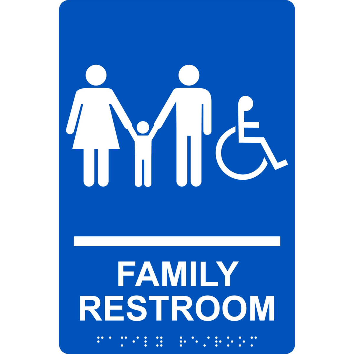 Accuform Braille Sign, Family Restroom, 9" X 6", Plastic, Blue, PAD122BU